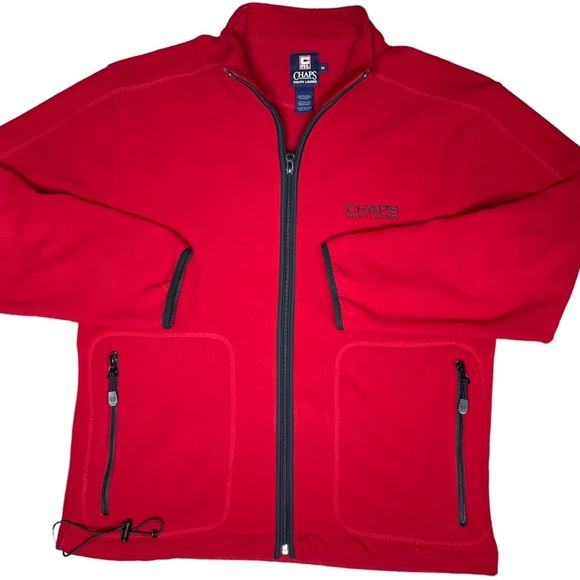 VTG Chaps Ralph Lauren Fleece Zipper Front Jacket Chaps RL Logo Red Mens Med - Picture 3 of 10